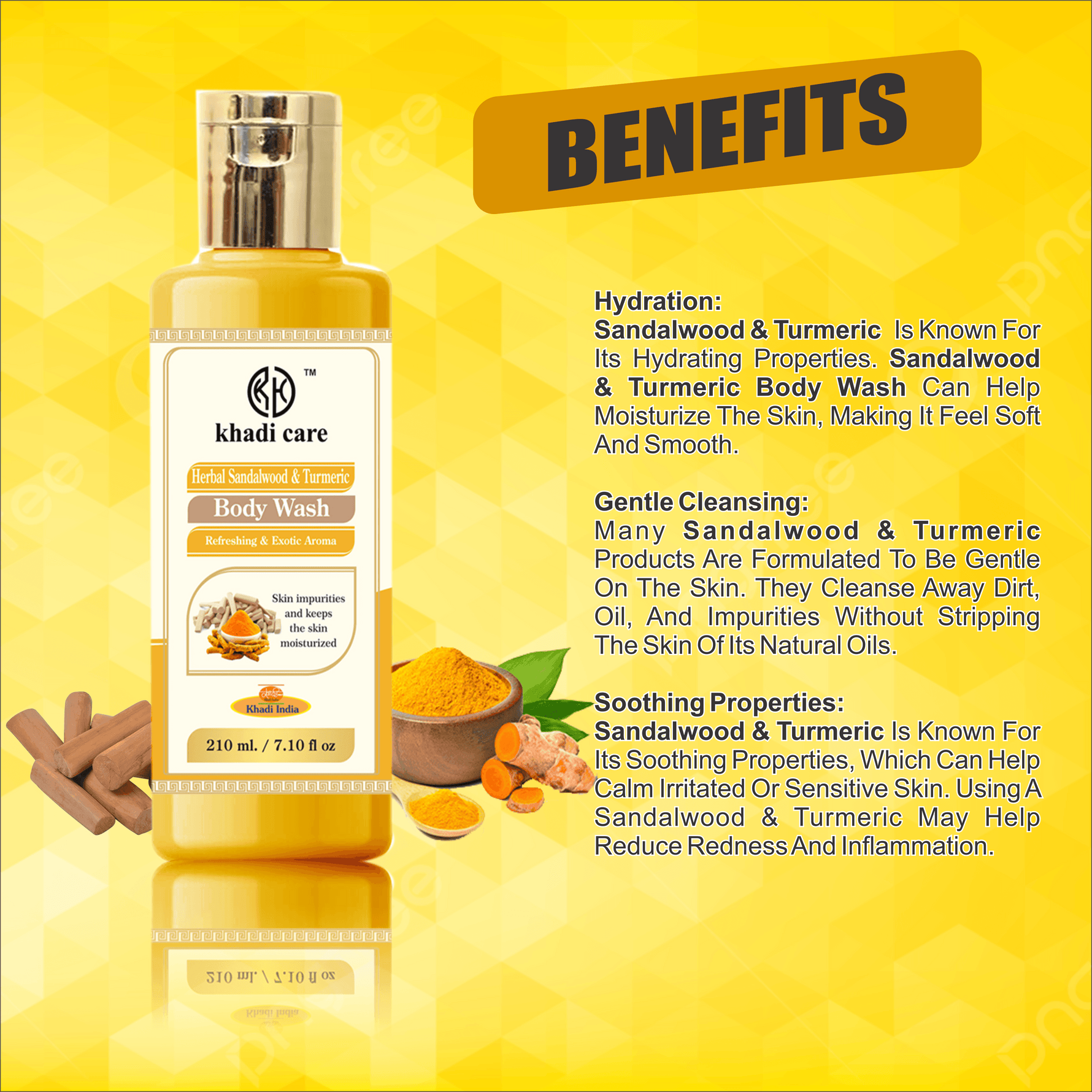 Khadi Care Herbal Sandal & Turmeric Body Wash - 210ml