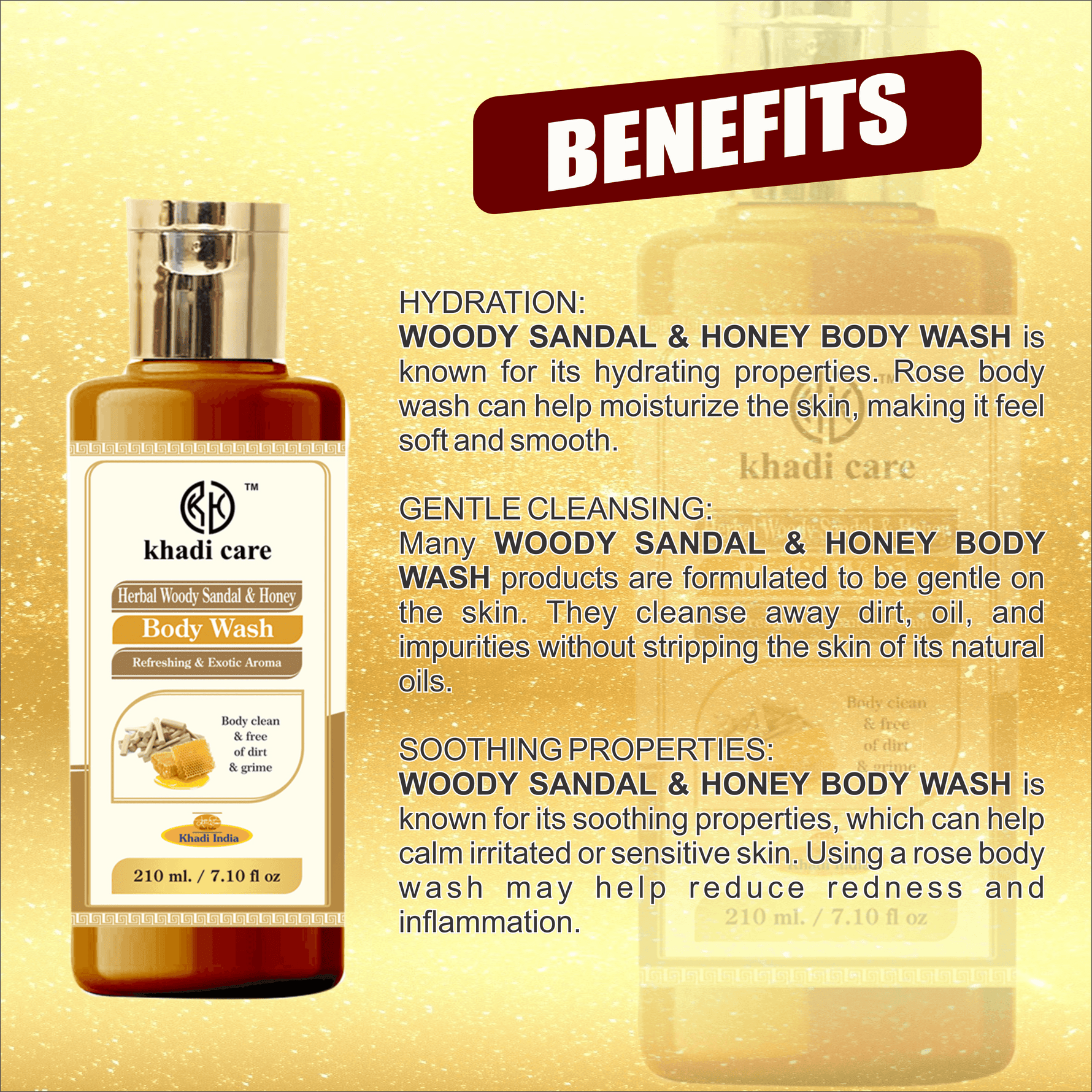Khadi Care Herbal Woody Sandal & Honey Body Wash - 210ml