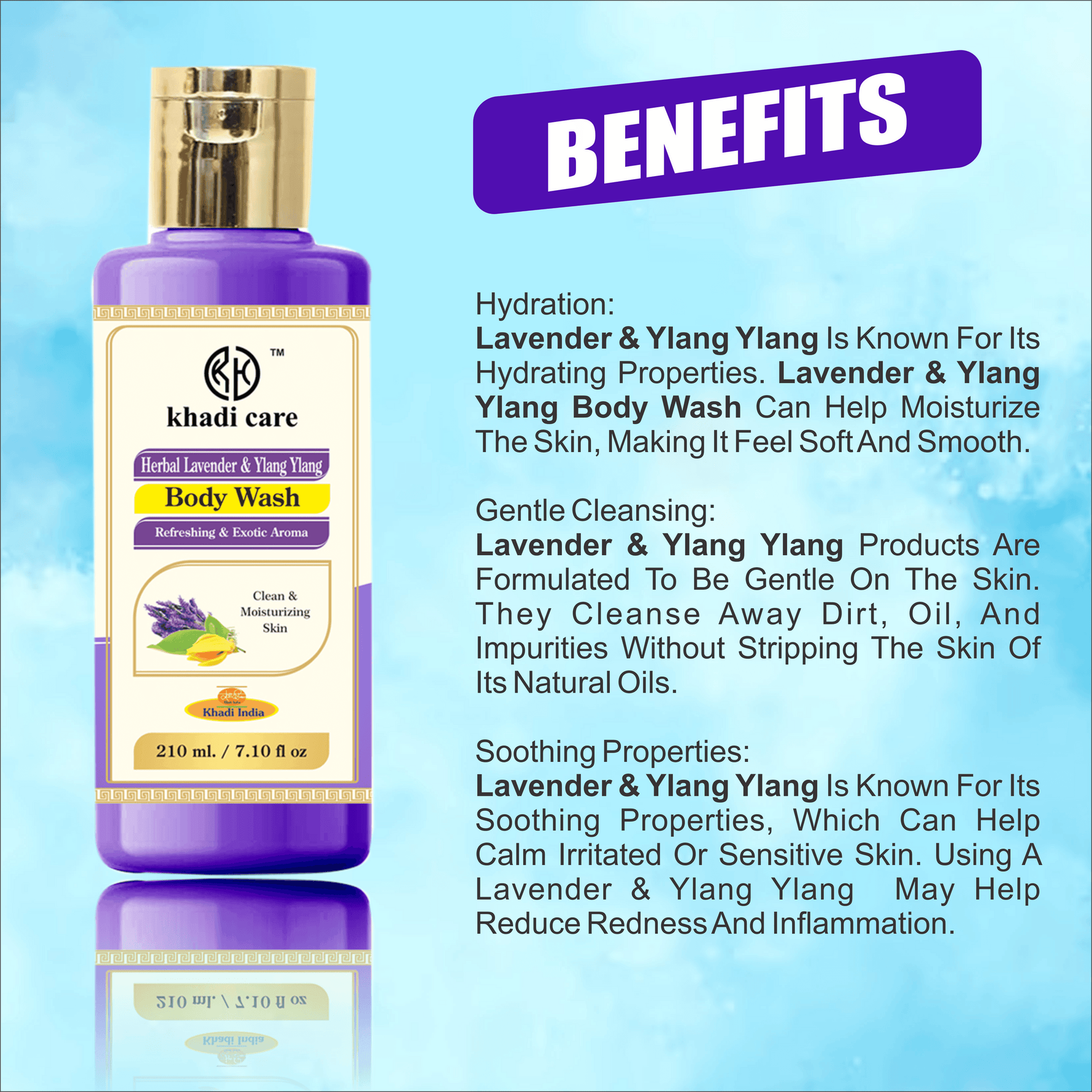 Khadi Care Herbal Lavender & Ylang Ylang Body Wash for Relaxing & Calm Skin - 210ml