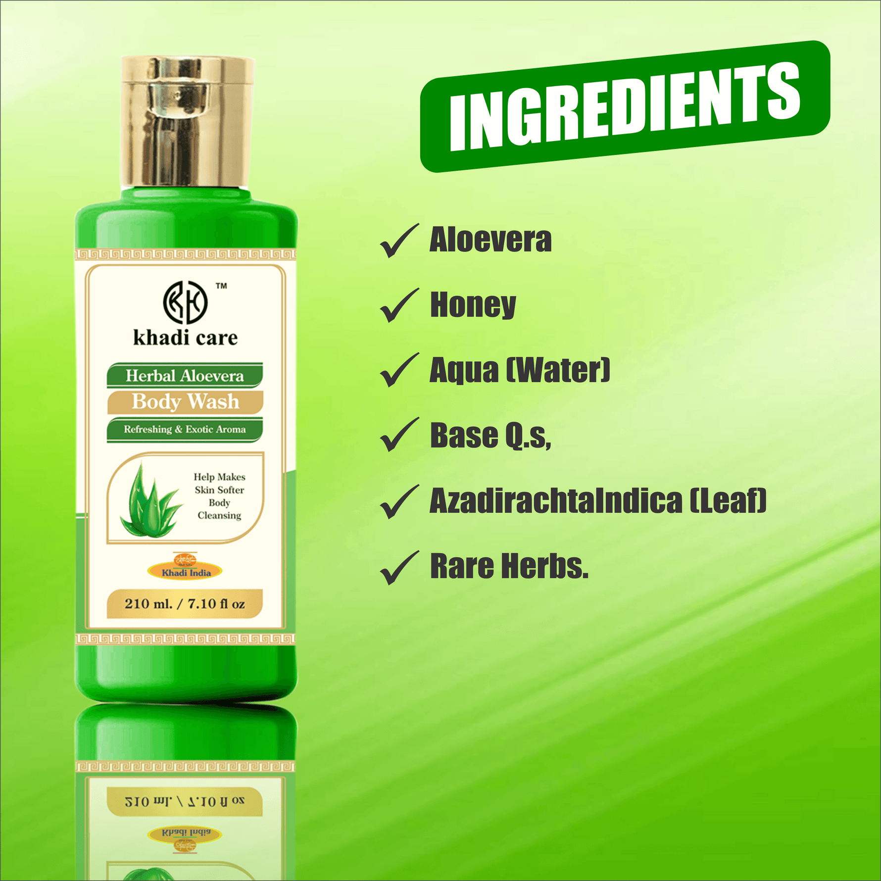 Khadi Care Herbal Aloevera Body Wash for Soft & Hydrated Skin - 210ml