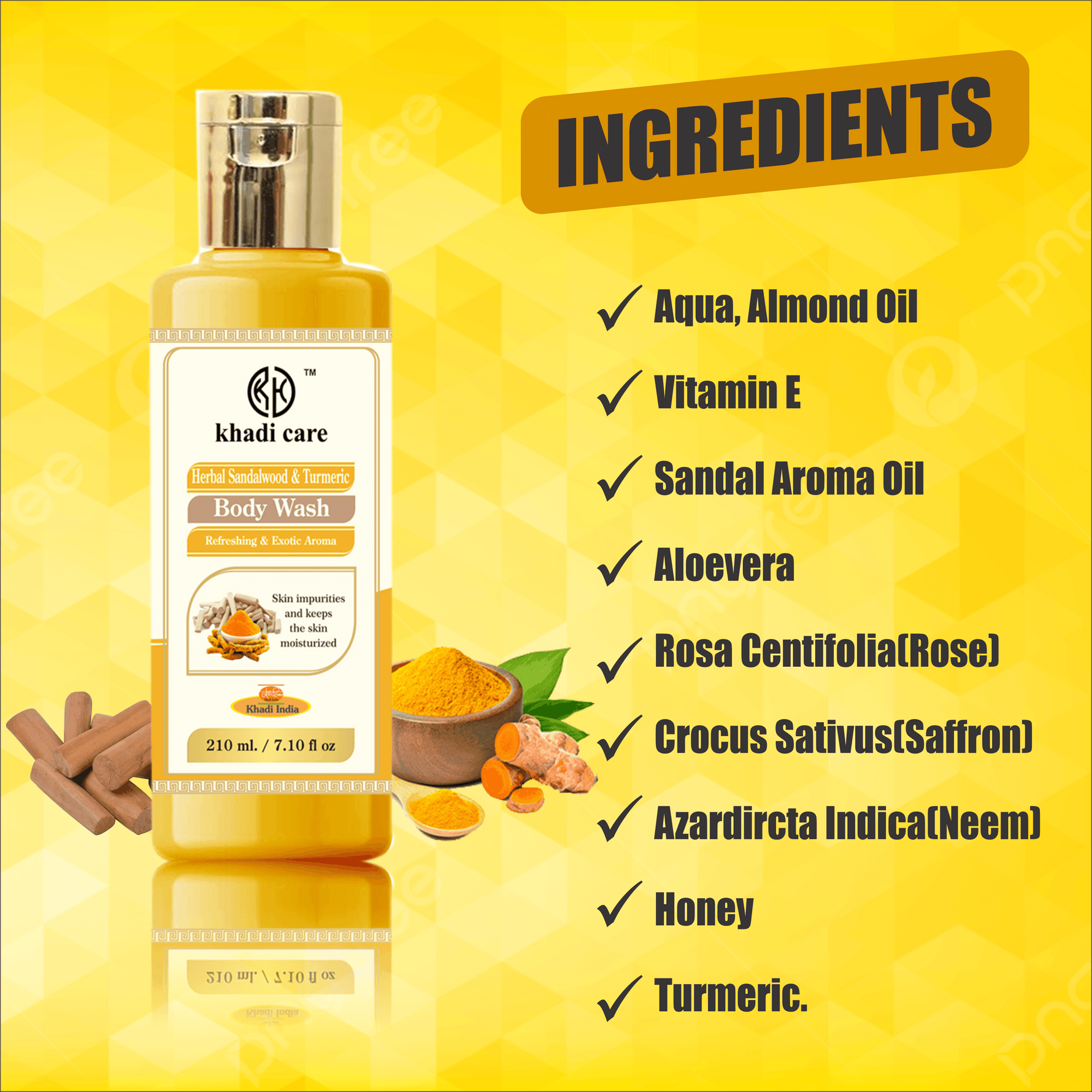 Khadi Care Herbal Sandal & Turmeric Body Wash - 210ml