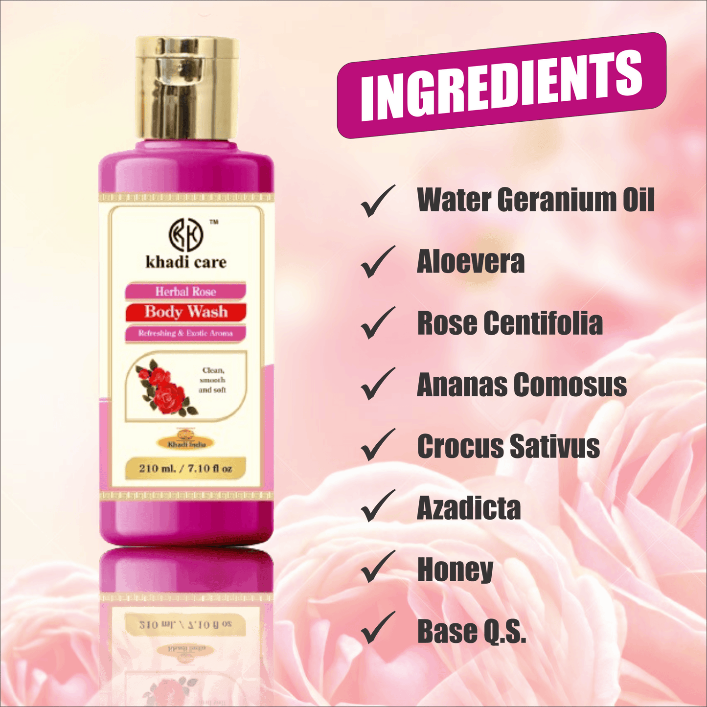 Khadi Care Herbal Rose Body Wash - 210ml