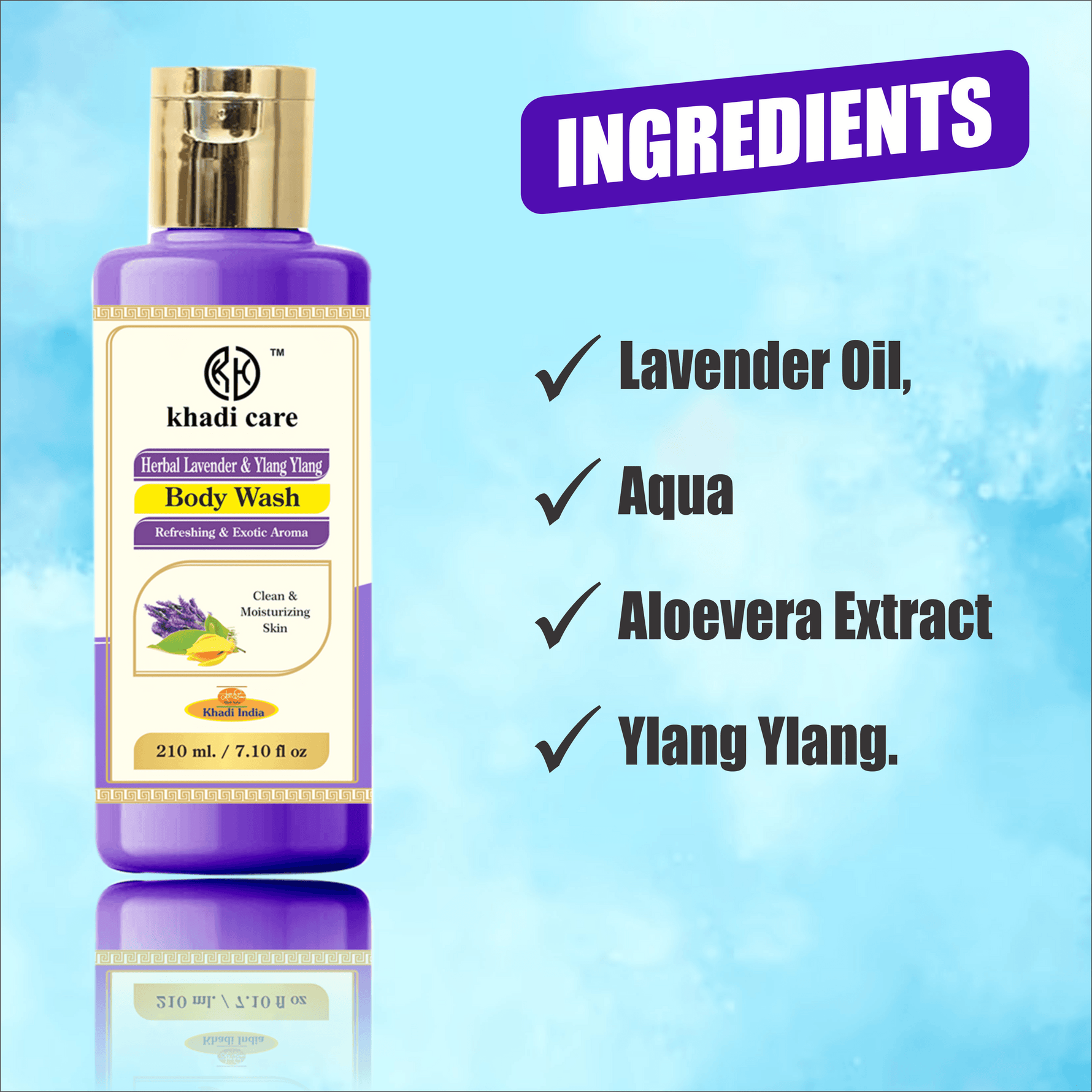 Khadi Care Herbal Lavender & Ylang Ylang Body Wash for Relaxing & Calm Skin - 210ml