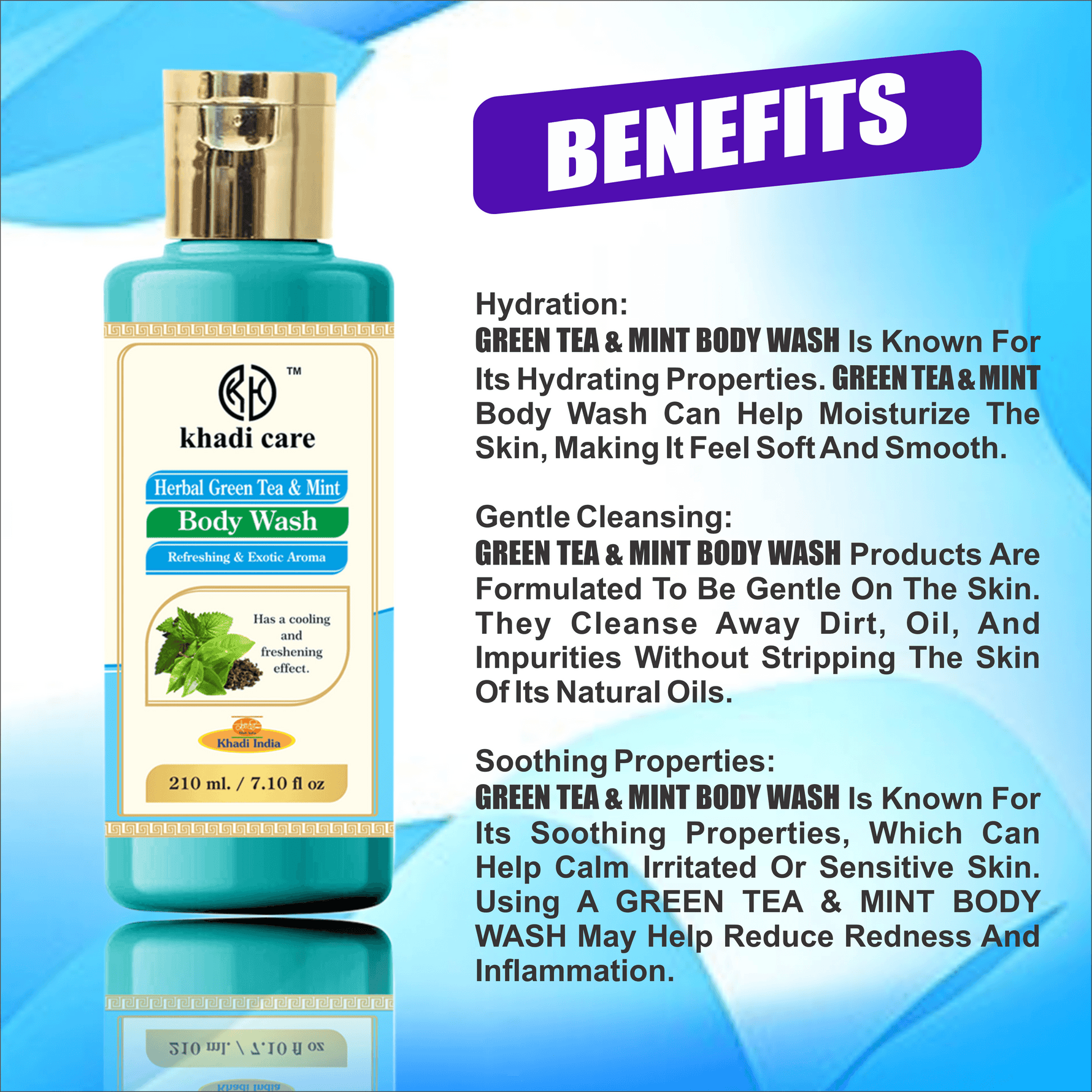 Khadi Care Herbal Green Tea & Mint Body Wash - 210ml