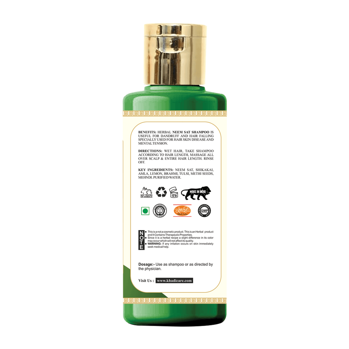 Khadi Care Herbal Neem Sat Shampoo - Intensive Anti-Dandruff & Scalp Relief - 210ml
