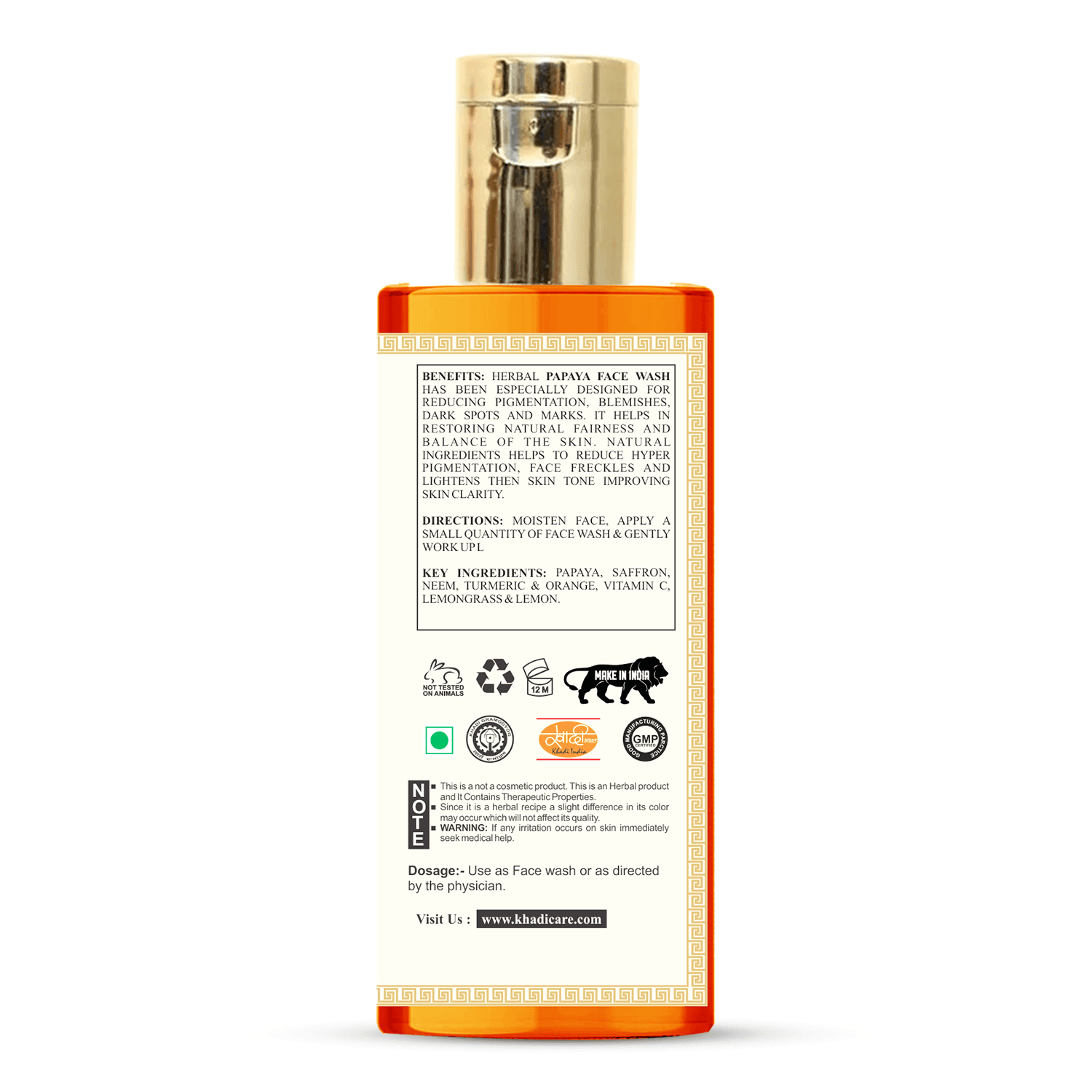 Khadi Care Herbal Papaya Face Wash - 210ml