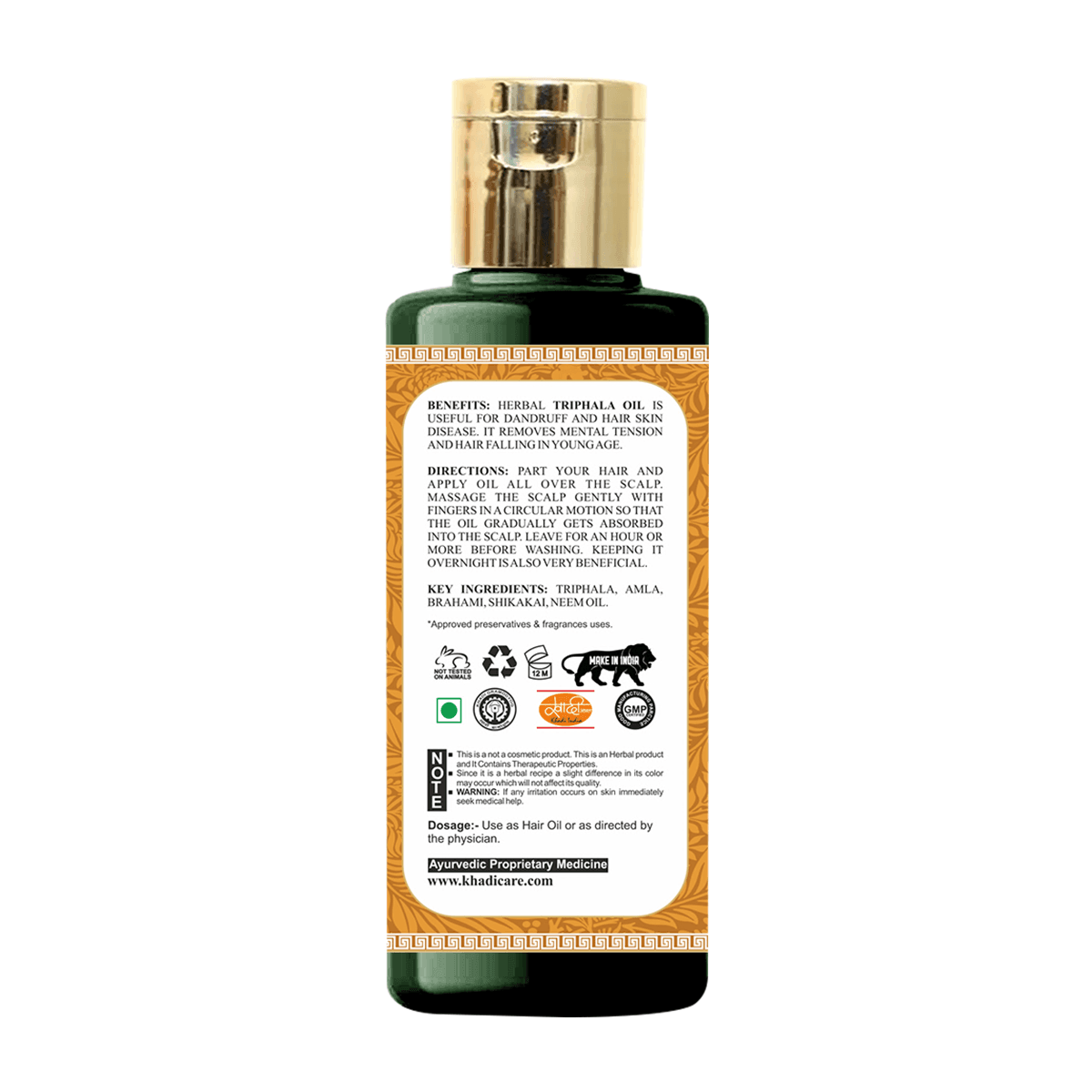 Khadi Care Herbal Triphala Hair Oil for Scalp Health & Hair Strength - 210ml