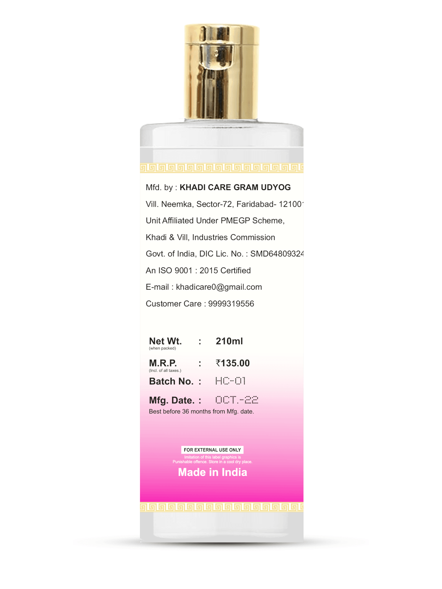 Khadi Care Herbal Rose Water - 210ml Natural Skin Toner & Refresher