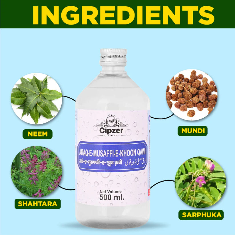 Cipzer Arq-e-Musaffi-e-Khoon Qawi 500ml | Herbal Blood Purifier for Skin, Liver & Detox Support