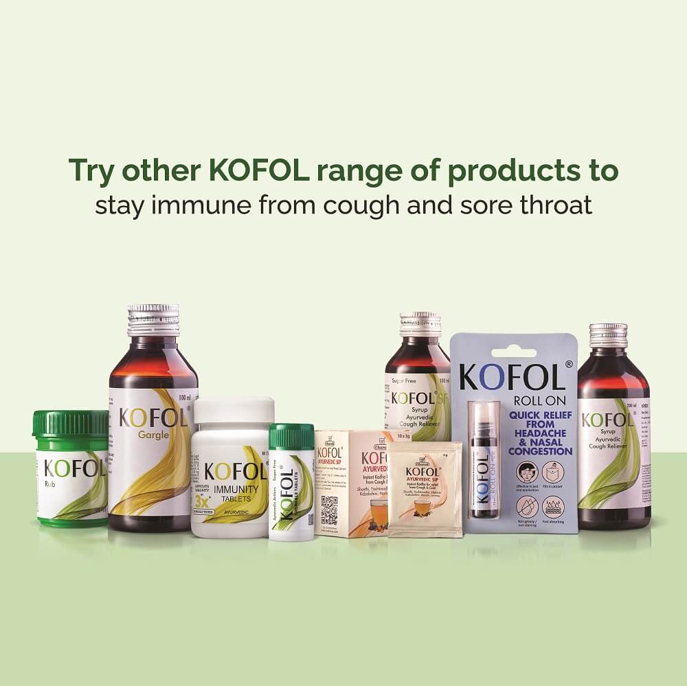 Charak Kofol Sugar Free Cough Syrup 100ml - Dry & Wet Sore Throat Relief Liquid