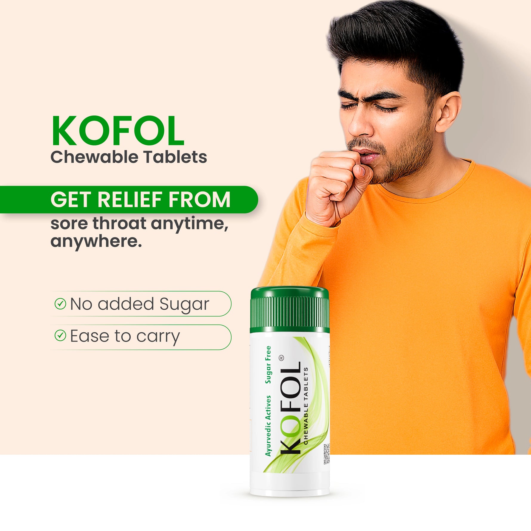 Charak Kofol Chewable Tablets - Sugar-Free Ayurvedic Lozenges for Sore Throat & Cough Relief
