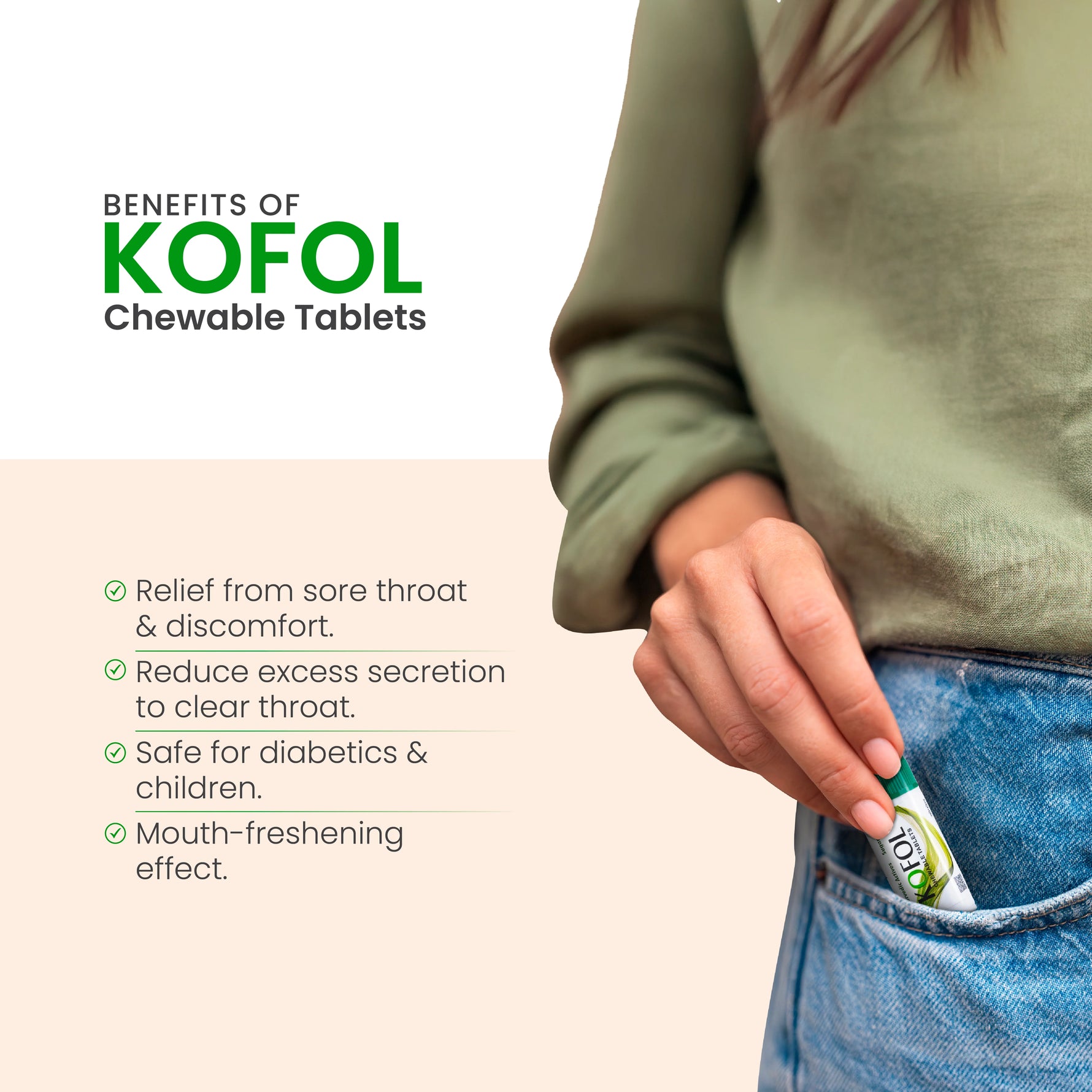 Charak Kofol Chewable Tablets - Sugar-Free Ayurvedic Lozenges for Sore Throat & Cough Relief