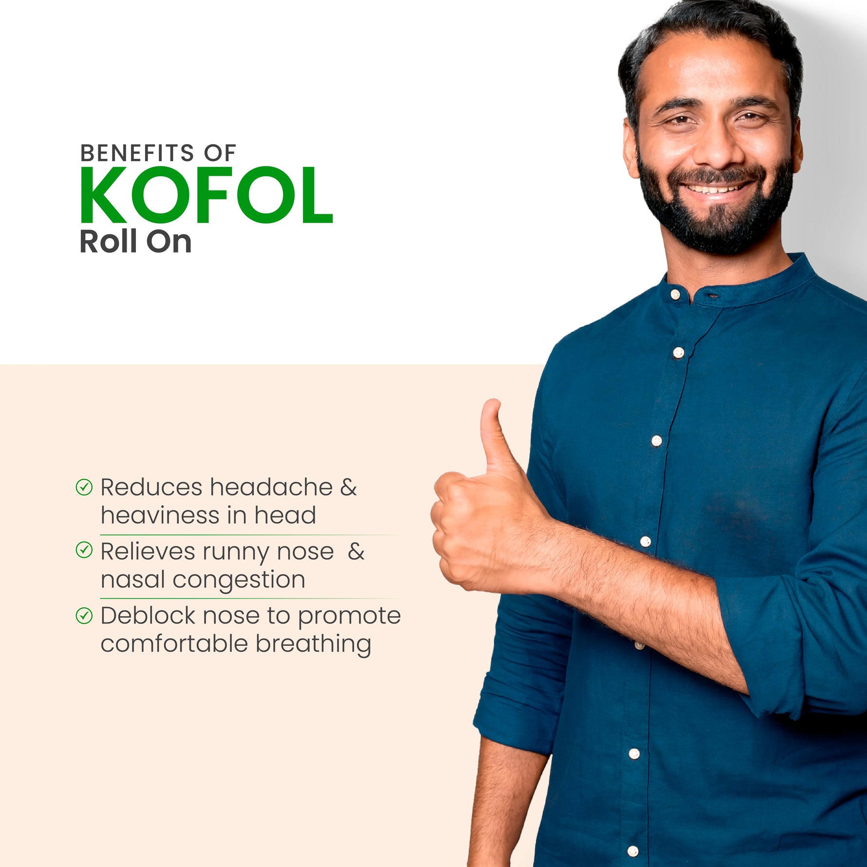 Vedistry Kofol Roll On - Fast-Acting Cold Relief for Nose Block & Sinus Headache