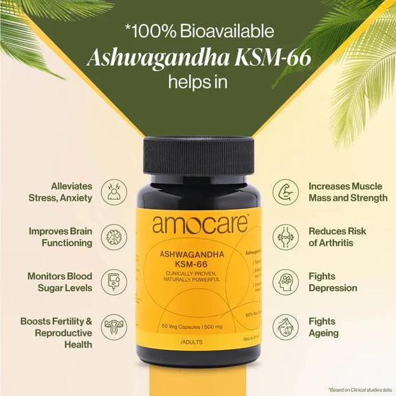 Amocare Ashwagandha KSM66 Capsules - 60 Veg Capsules