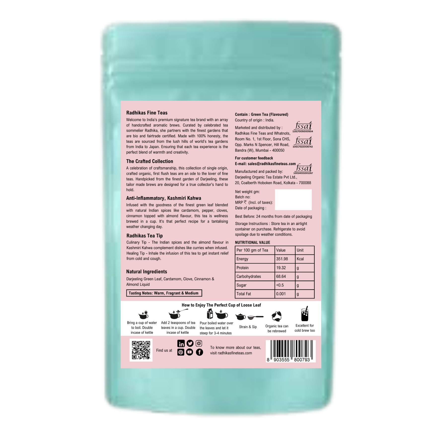 Radhikas Fine Teas Anti-Inflammatory Almond Kashmiri Kahwa - 50gm