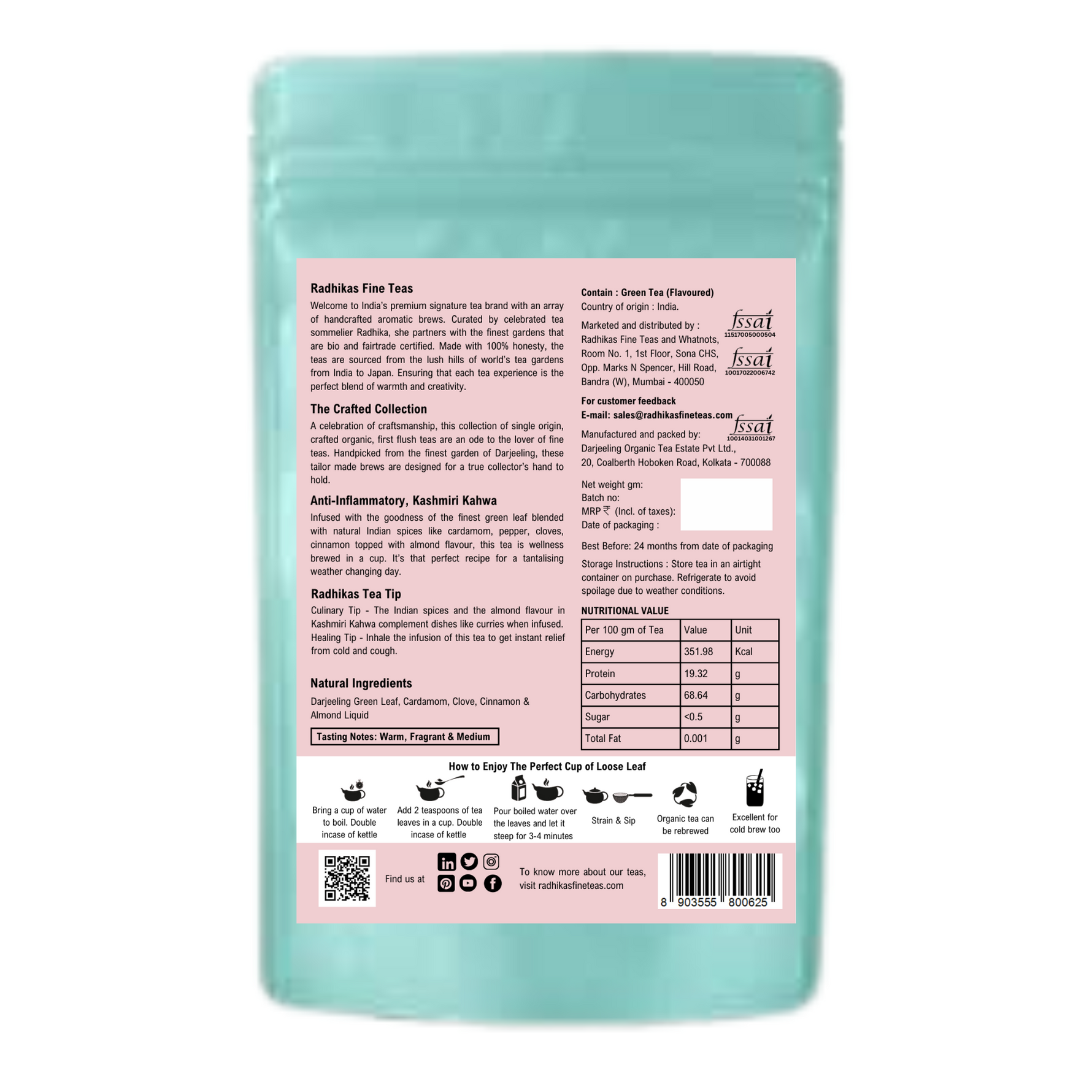 Radhikas Fine Teas Anti-Inflammatory Almond Kashmiri Kahwa - 100gm