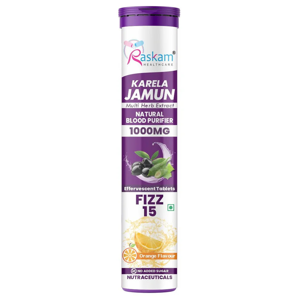 Raskam Karela Jamun with Multi Herb Extract Effervescent Tablets | Helps in High Sugar Condition | Promotes Healthy Glucose Metabolism | Diabetes Management | Boosts Digestive Health | Tangy Orange Flavor 15 Fizz Tablets