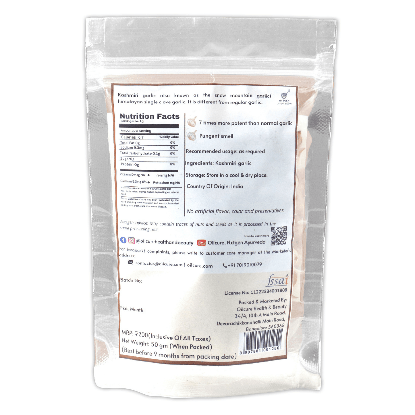 Nxtgen Ayurveda Kashmiri Garlic Single Clove - 50 gms (Pack of 2)