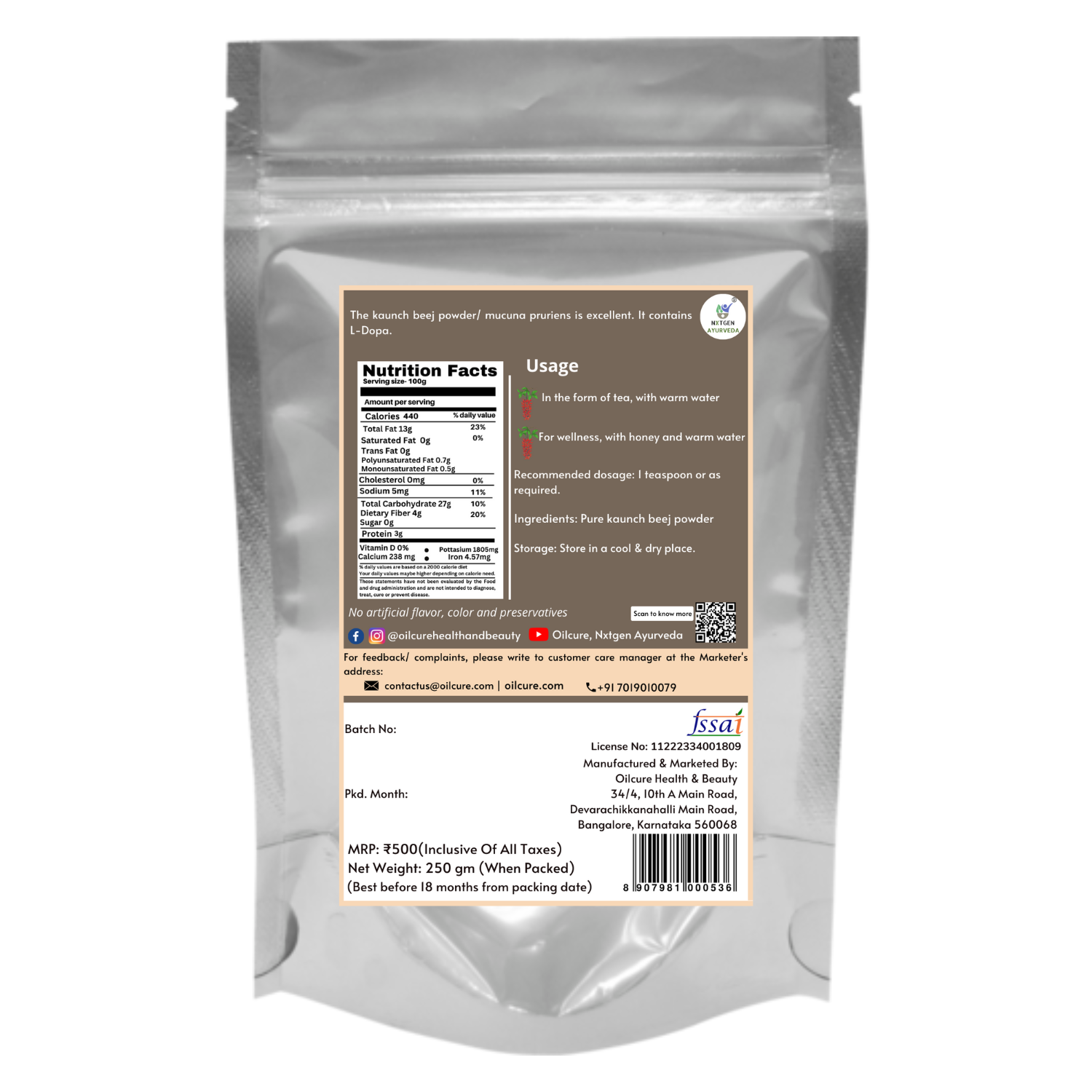 Nxtgen Ayurveda Kaunch Beej Powder - 250 gms (Pack of 2)