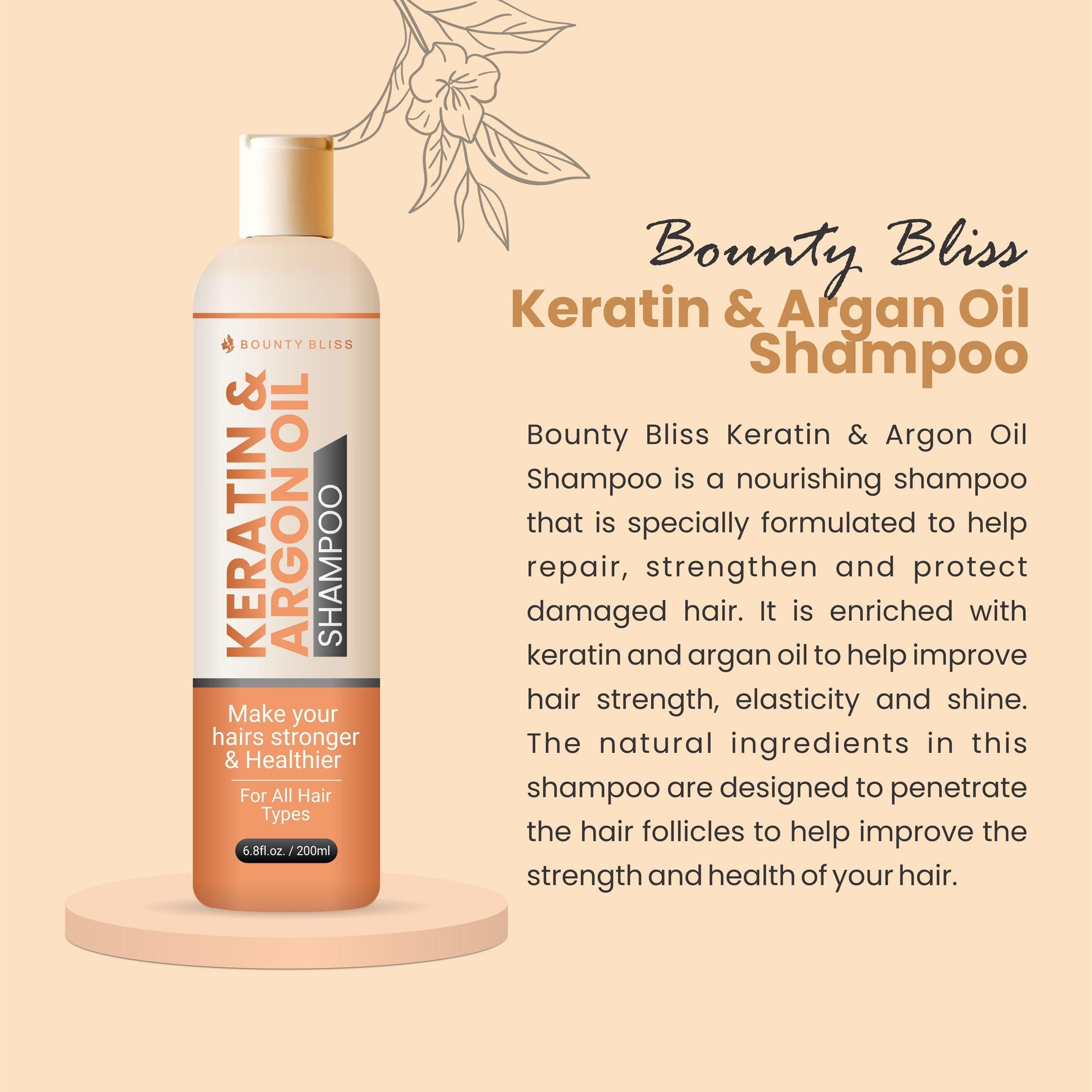 Bounty Bliss Keratin & Argan Oil Shampoo – Smoothing, Strengthening, Nourishing, Sulfate-Free, For All Hair Types - 200ml