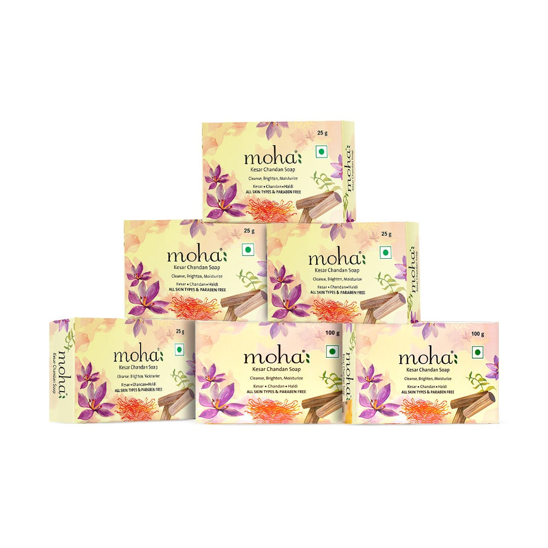 Moha Kesar Chandan Soap Pack of 6 - Saffron & Sandalwood Bars