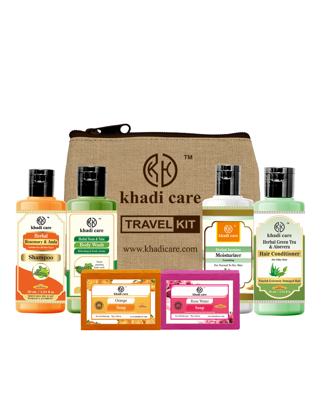 Khadi Care Herbal Travel Kit - 6-Piece Personal Care Set for Travel