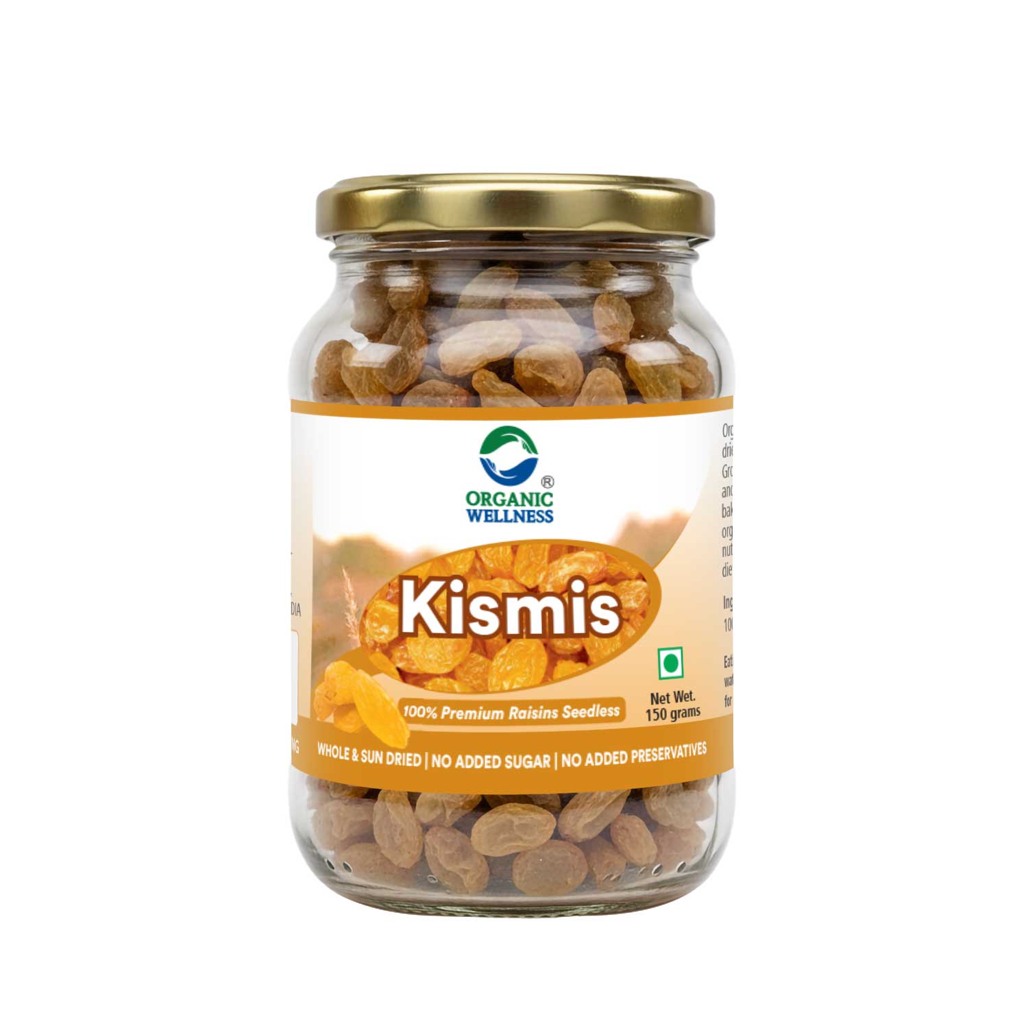 Organic Wellness Premium Seedless Green Raisins II Kismis - 150 Gram Bottle