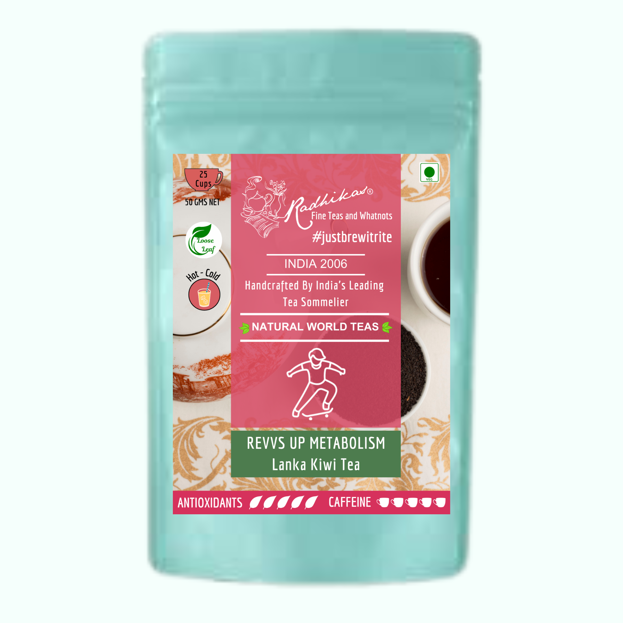 Radhikas Fine Teas REVVS UP METABOLISM Lanka Kiwi Tea - Refreshing Wellness Drink - 50gm