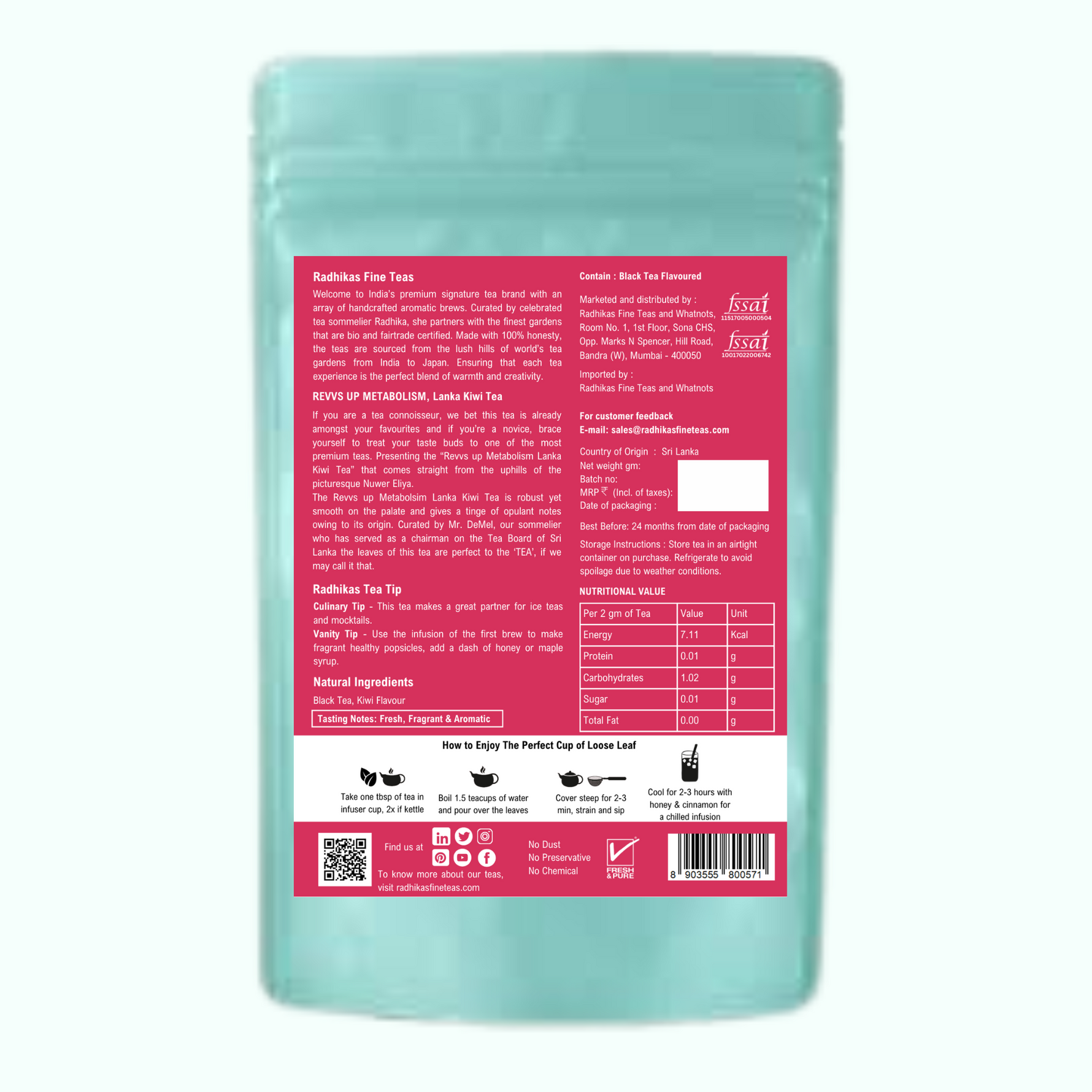 Radhikas Fine Teas REVVS UP METABOLISM Lanka Kiwi Tea - Refreshing Wellness Drink - 50gm