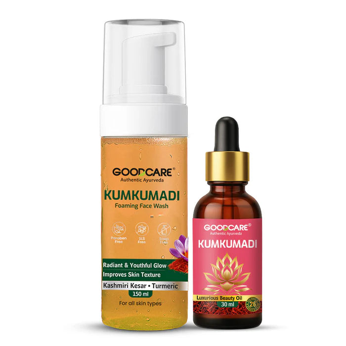 Goodcare Kumkumadi Glow Combo – Kumkumadi Oil 30ml + Foaming Face Wash 150ml Ayurvedic Brightening Skincare Set