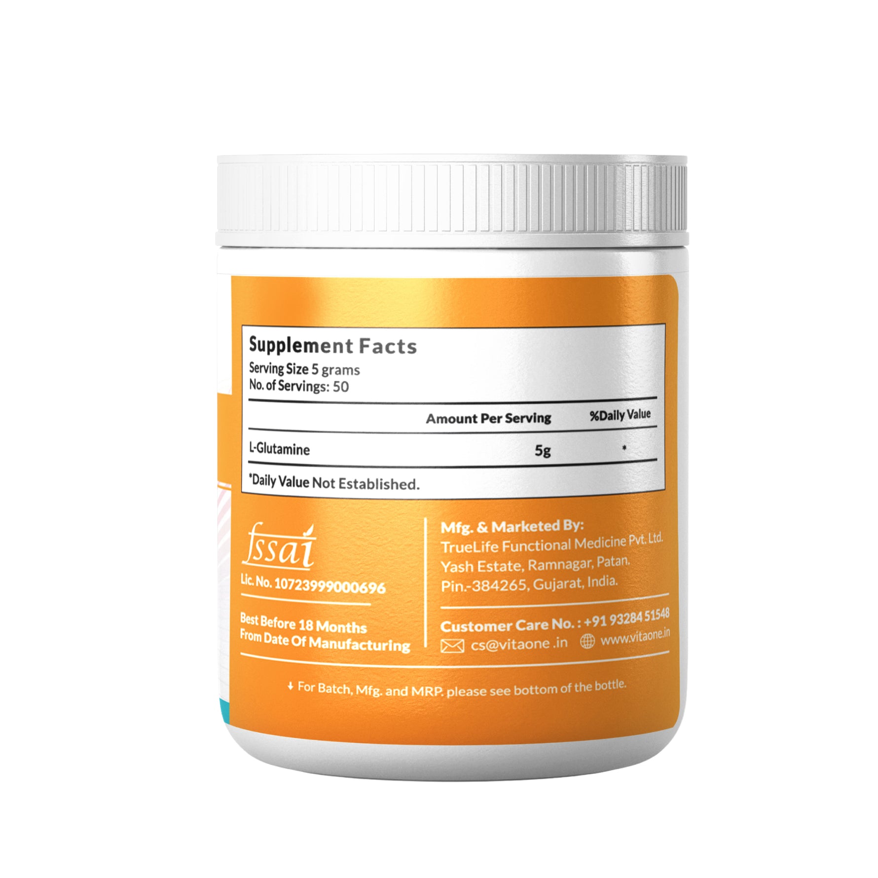 Vitaone L-Glutamine Powder (250g) | Pure Micronized Amino Acid for Muscle Recovery, Gut Health & Immune Support