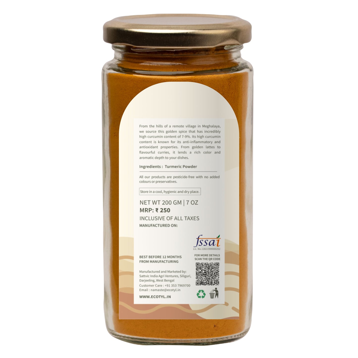 Ecotyl Lakadong Turmeric Powder for Immunity - 200gm