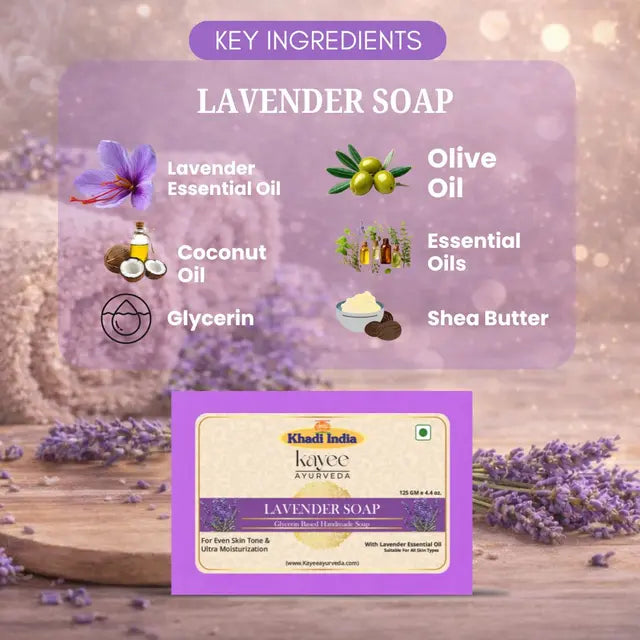 Kayee Ayurveda Lavender Soap for Men & Women | Herbal Lavender Bathing Soap with Refreshing Floral Fragrance | Gentle Daily Cleansing Body Soap for Soft, Smooth, Clean & Fresh Looking Skin