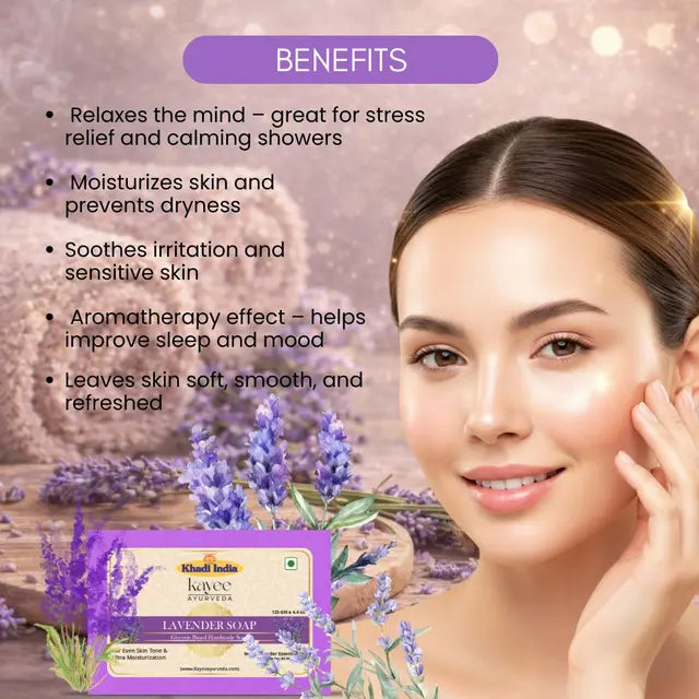 Kayee Ayurveda Lavender Soap for Men & Women | Herbal Lavender Bathing Soap with Refreshing Floral Fragrance | Gentle Daily Cleansing Body Soap for Soft, Smooth, Clean & Fresh Looking Skin