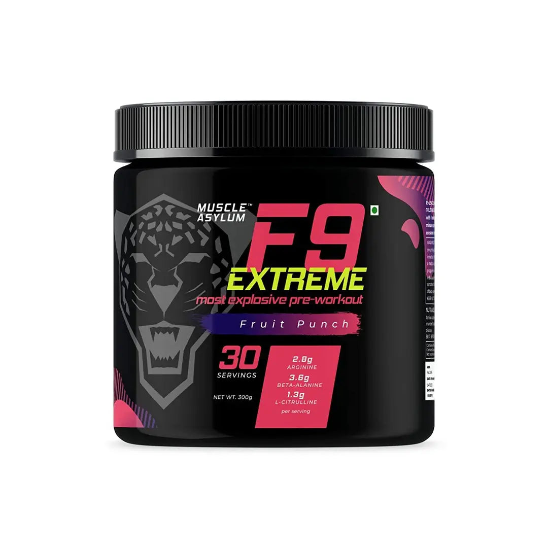 Muscle Asylum F9 Extreme Pre-Workout Energy Supplement Powder | High Caffeine + Beta Alanine - Fruit Punch