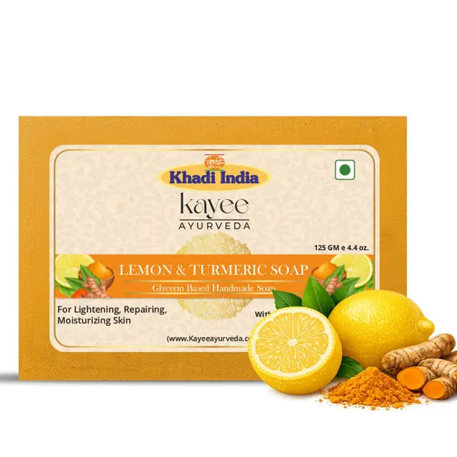 Kayee Ayurveda Lemon Turmeric Herbal Soap | Lemon & Haldi Bathing Soap for Men & Women | Daily Use Body Cleansing Bar for Freshness & Clean Skin | Refreshing Herbal Bath Care Soap