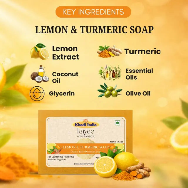 Kayee Ayurveda Lemon Turmeric Herbal Soap | Lemon & Haldi Bathing Soap for Men & Women | Daily Use Body Cleansing Bar for Freshness & Clean Skin | Refreshing Herbal Bath Care Soap
