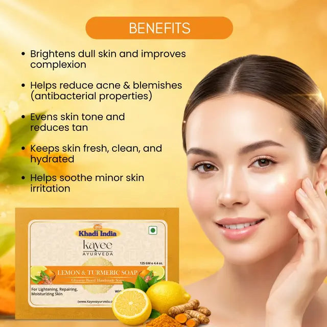 Kayee Ayurveda Lemon Turmeric Herbal Soap | Lemon & Haldi Bathing Soap for Men & Women | Daily Use Body Cleansing Bar for Freshness & Clean Skin | Refreshing Herbal Bath Care Soap