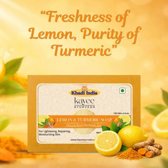 Kayee Ayurveda Lemon Turmeric Herbal Soap | Lemon & Haldi Bathing Soap for Men & Women | Daily Use Body Cleansing Bar for Freshness & Clean Skin | Refreshing Herbal Bath Care Soap