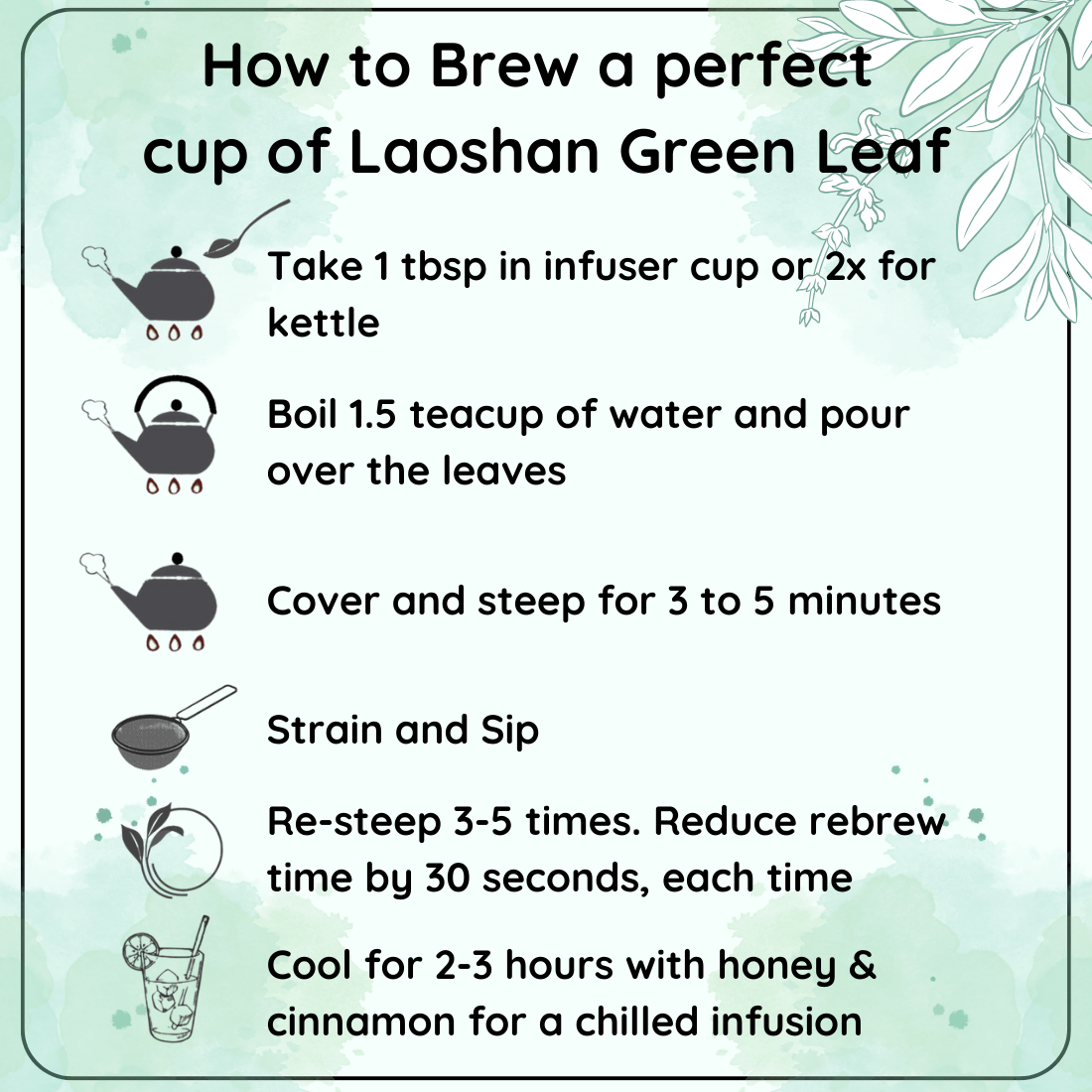 Radhika's Fine Teas ENERGISING Laoshan Green Leaf Tea (50g)