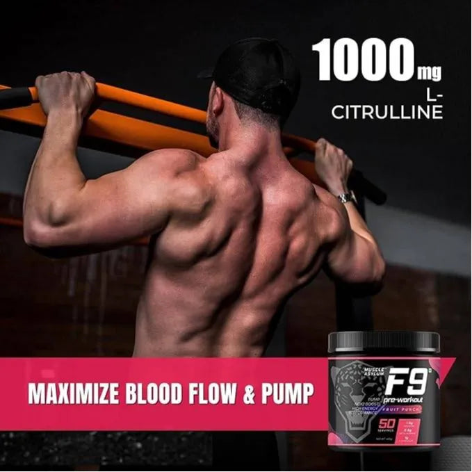 Muscle Asylum F9 Pre-Workout Fruit Punch - 50 Serving - 400gm