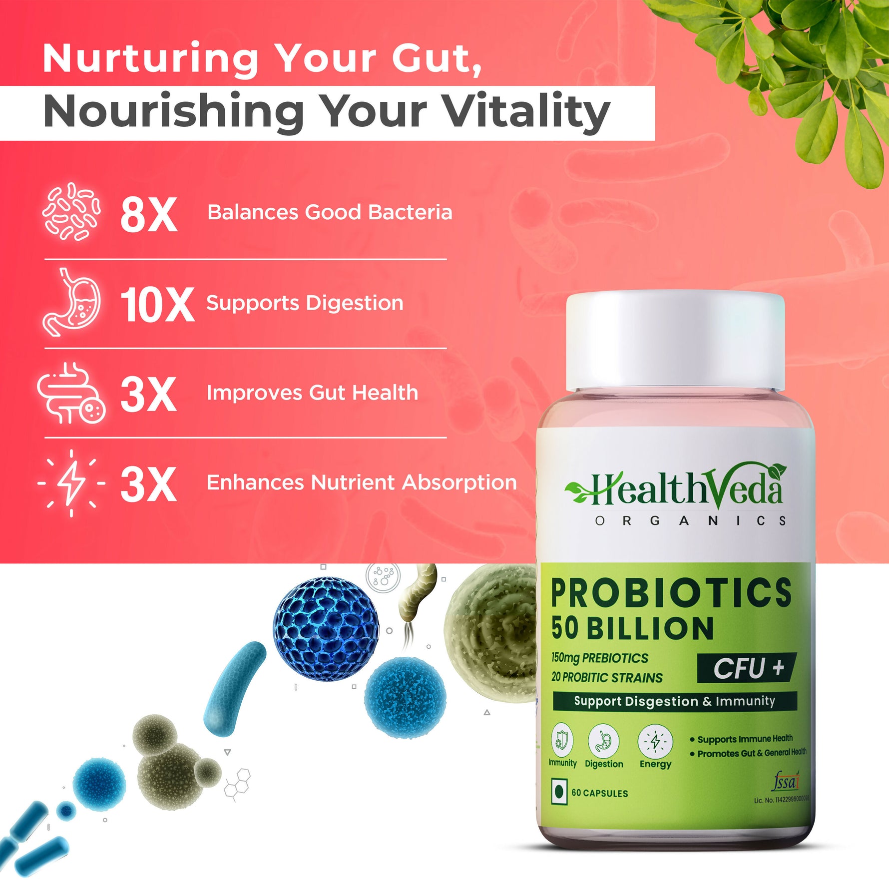 HealthVeda Probiotics 50 Billion Capsule - 60 Capsules