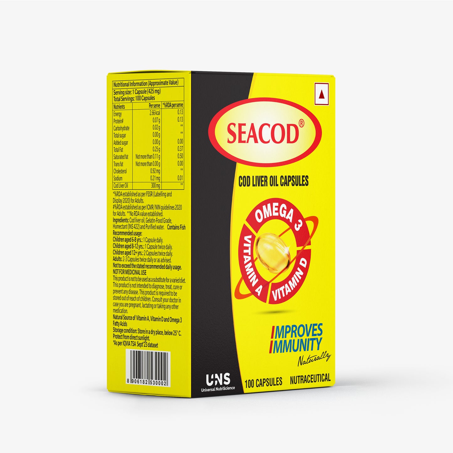 Seacod Cod Liver Oil Capsule 300 mg | Omega-3, Vitamins D & A | Immune & Heart Health