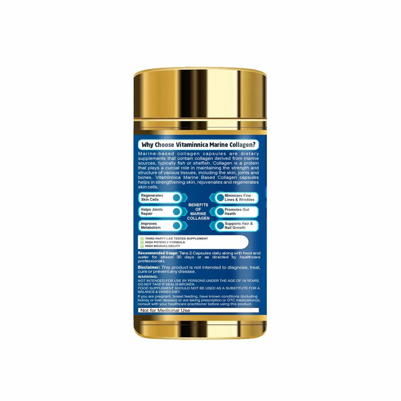 Vitaminnica Marine Collagen Capsules - Hydrolyzed Peptides for Skin, Hair & Joints, 60 Count