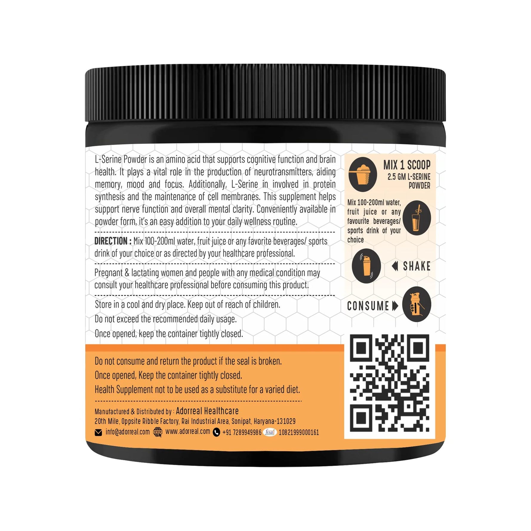 Adorreal L-Serine Powder Unflavoured - 100gm