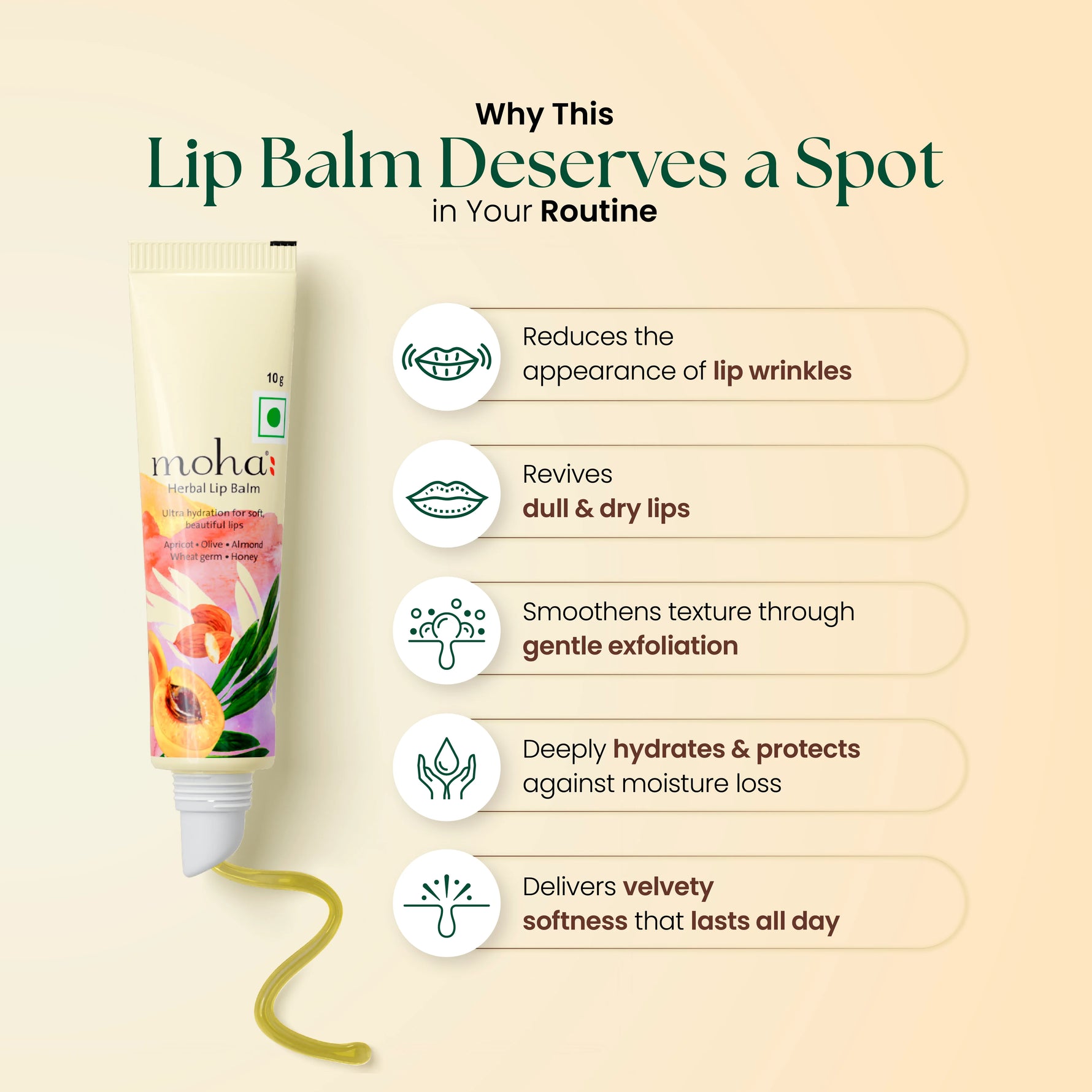 Moha: Herbal Lip Balm (10g) - Ayurvedic Cracked Lip Repair & Hydrating Lip Butter