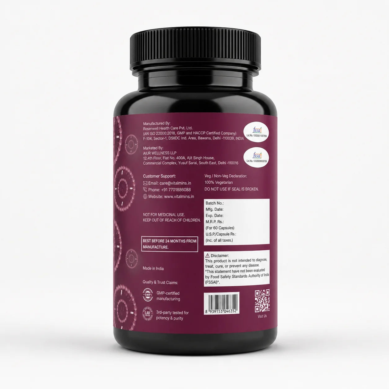 Vitalmins Liposomal Iron Capsules | Gentle, Non-Constipating Formula to Boost Energy, Hemoglobin & Healthy Iron Levels – 60 Veg Capsules