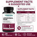 Vitalmins Liposomal Iron Capsules | Gentle, Non-Constipating Formula to Boost Energy, Hemoglobin & Healthy Iron Levels – 60 Veg Capsules