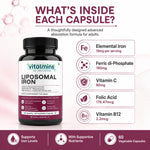 Vitalmins Liposomal Iron Capsules | Gentle, Non-Constipating Formula to Boost Energy, Hemoglobin & Healthy Iron Levels – 60 Veg Capsules