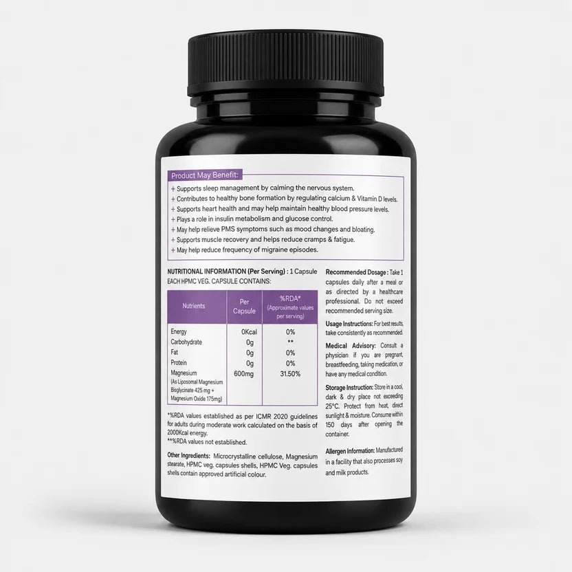 Vitalmins Liposomal Magnesium Glycinate Capsules | Maximum Bioavailability for Deep Sleep, Muscle Recovery & Stress Relief – 60 Capsules